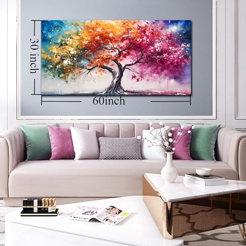 Colorful Tree Canvas Wall Art for Living Room Bedroom Home Office Orange and Pink Tree Picture Modern Artwork Ready to Hang Size 30x60