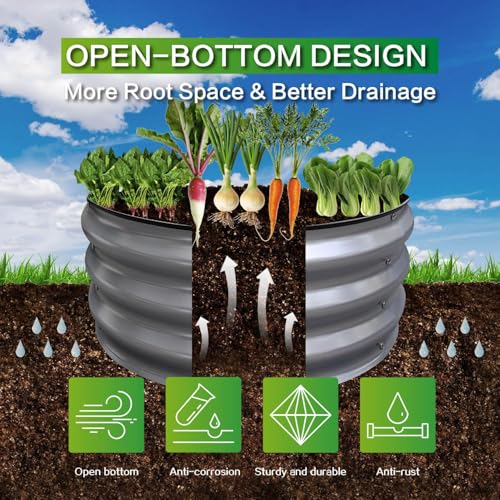 GARDMAX 2x2x1FT Galvanized Round Raised Garden Bed Kit