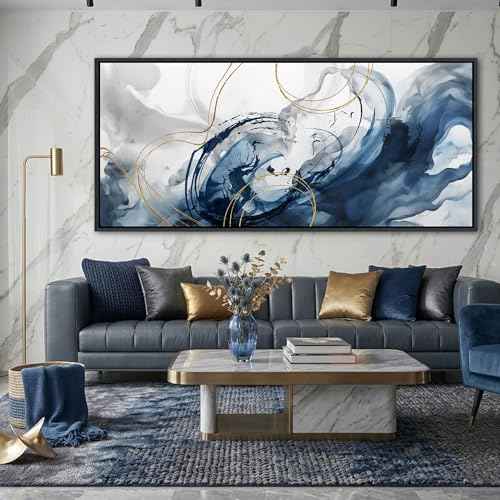 Blue Abstract Wall Art Large Canvas Wall Decor Modern Home Decor Office Wall Decor Home Decorations for Living Room Navy Blue Minimalist Bedroom Artwork 40×87IN