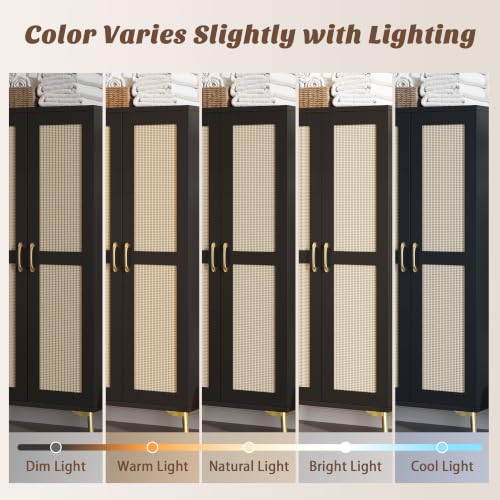 Tall Bathroom Storage Cabinet 57" Rattan Pantry Cabinet