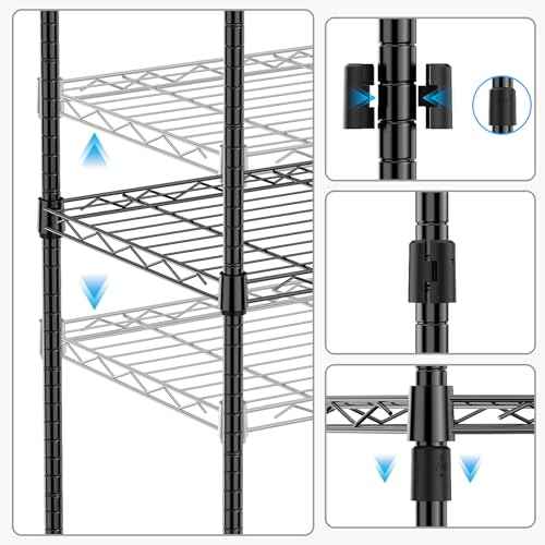 1250 lbs 5 Tier Shelf Metal Storage Shelves Wire Rack Closet Organizers with Wheel for Garage Kitchen Bathroom Laundry Black 13.7" D x 23.6" W x 62.4" H (5 Count)