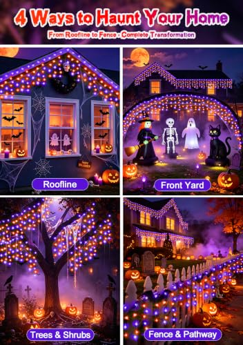 66FT 640LED Orange Purple Halloween Lights Outdoor 8 Modes Plug