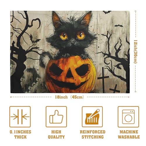 Halloween Black Cat Pumpkin 12x18 Placemats Set of 4 Happy Halloween Bat Branch Linen Table Place Mat Seasonal Fall Washable Heat Resistant Non Slip Table Placemats for Party Kitchen Dining Decor (4 Count)