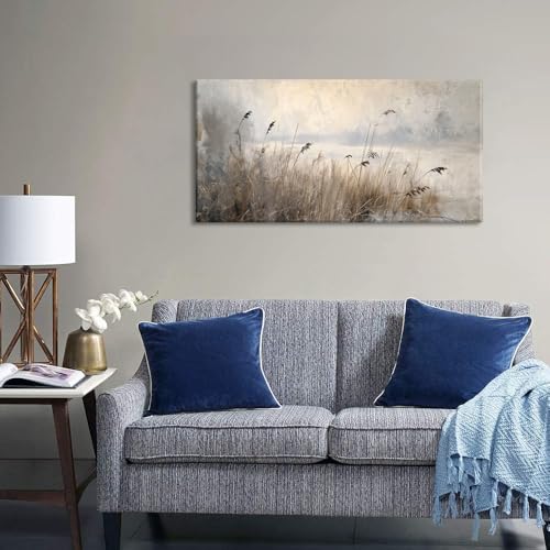 Vintage Meadow Wall Art for Living Room Reed Grass Canvas Painting Prints Large Retro Rustic Cottagecore Countryside Landscape Farmhouse Bedroom Artwork Home Decor