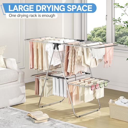 Large Stainless Steel Clothes Drying Rack with 4 Wings