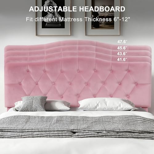 Queen Size Bed Frame with Upholstered Headboard
