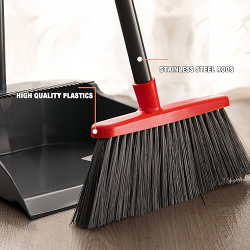 Small Broom Stiff Bristles Brush with Long Handle Indoor or Outdoor Compact Broom for Sweeping Patio Garage Garden