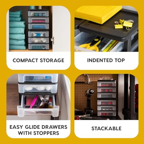 2-Pack, 3-Drawer Small Plastic Stacking Desktop Organizer, Black (2 Count)