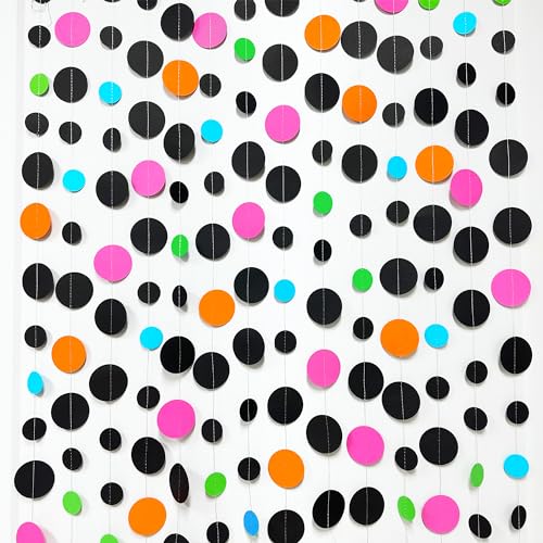 Black and Colorful Circle Dots Hanging Paper Streamer Black Multi