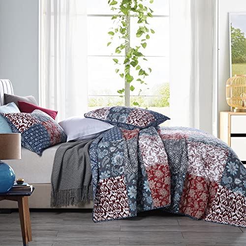 Quilts King Size Bedspread Quilt Set Lightweight Reversible Coverlet Set Real Patchwork Quilted Bedding Set for All Seasons