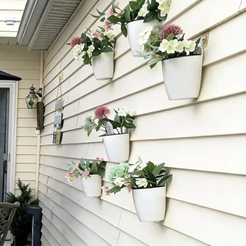 3 Pack Self Watering Wall Hanging Planter Pots Vertical Garden Window Hang Mount Indoor Outdoor Plant Flower Basket for Kitchen Herbs Balcony Railing Shelf Fence Bedroom Trellis Decor Modern White Box (3 Count)