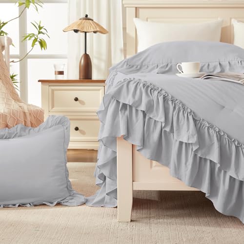 Silver Gray Ruffle Full Size Comforter Set