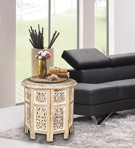 Lightnpro Rustic Octagonal Mango Wood Side Table