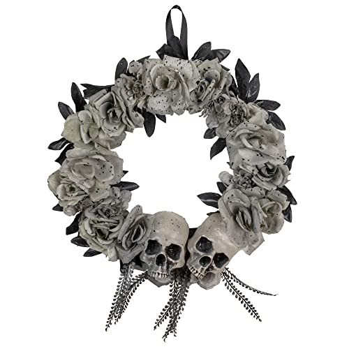 Double Skull and Roses Small Artificial Halloween Wreath