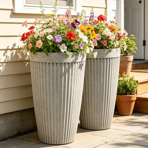Autodaya 20" Resin Outdoor Tall Planters Set of 2 (2 Count)
