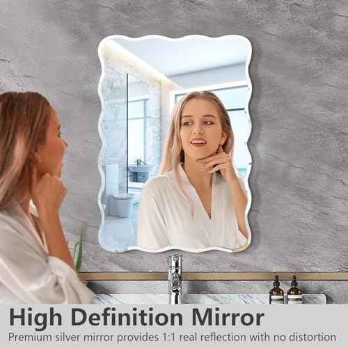 20x30 Inch Frameless Wavy Wall Mirror for Bathroom Sink