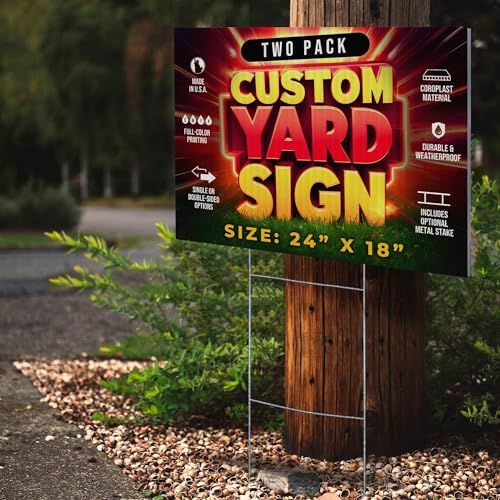 2 Pack 24"x18" Custom Yard Signs with Stakes (2 Count)
