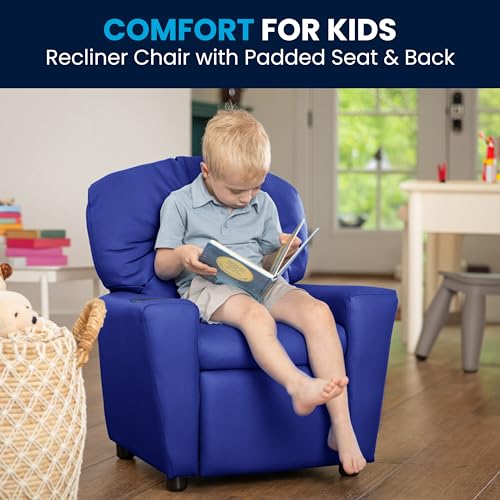 Chandler Vinyl Kids Recliner with Cup Holder and Safety Recline