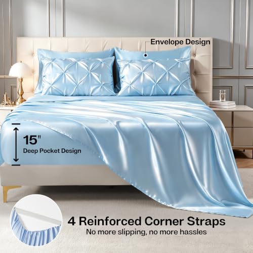Satin Queen Comforter Set Light Blue