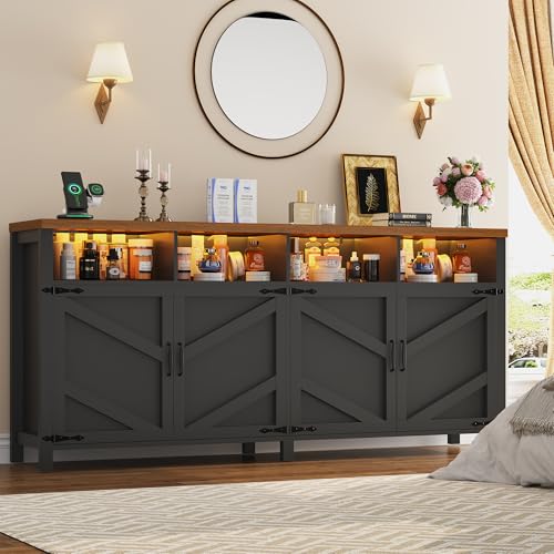 Buffet Sideboard with Storage with Power Outlets & LED Light