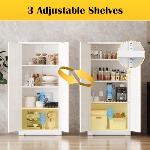 60"Metal Pantry Storage Cabinet with Doors & 3 Adjustable Shelves