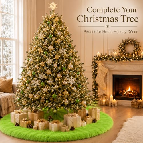 48 Inch Faux Fur Christmas Tree Skirt Green Plush Skirt for Merry Christmas Party Christmas Tree Decoration
