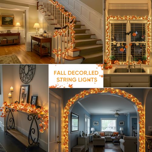 33FT 100 LED Maple Leaf String Lights Battery Operated Copper Wire