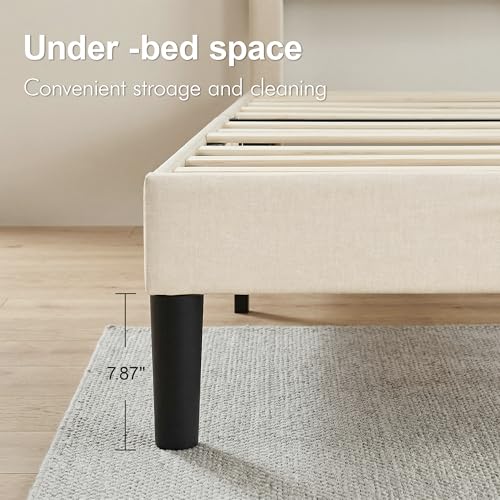 Full Size Bed Frame with Fabric Upholstered Headboard