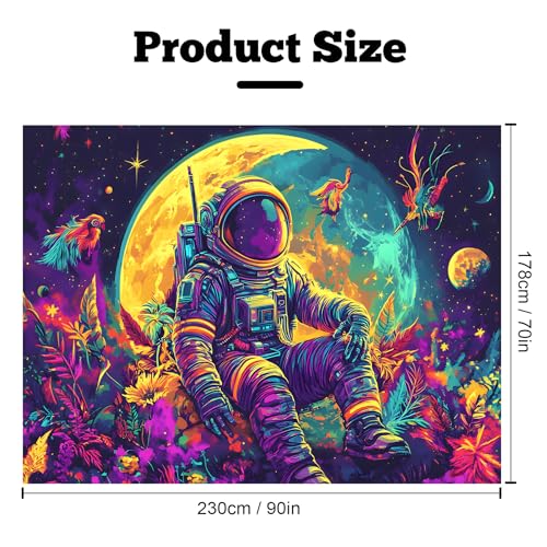 Blacklight Space Astronaut Tapestry UV Reactive Galaxy Planet Glow in Dark Tapestries Black Light Poster Neon Wall Hanging Art for bedroom Living Room