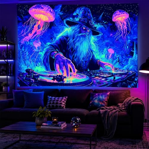 Blacklight Tapestry Wizard DJ Party Backdrop 78 x 59 Inch