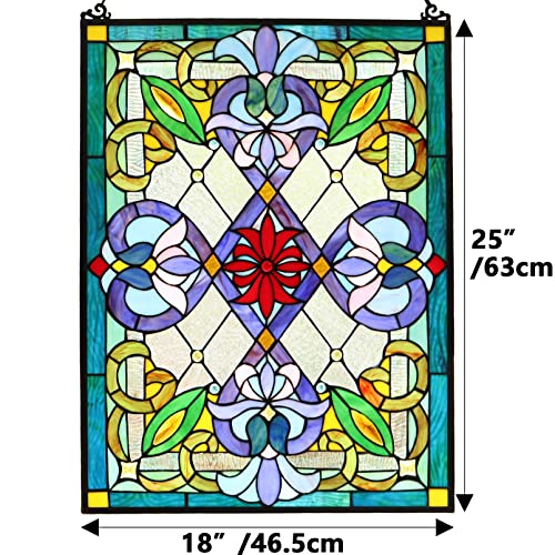 W10028 Victorian Tiffany Style Stained Glass Window Panel with Chain