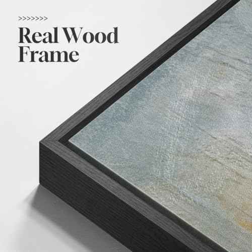 Extra Large Framed Blue Gray Abstract Landscape Wall Art for Living Room (3 Count)