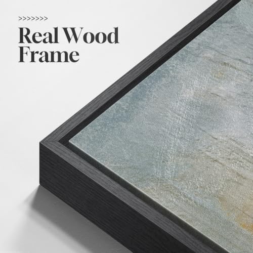 Extra Large Framed Blue Yellow Abstract Wall Art for Living Room (3 Count)