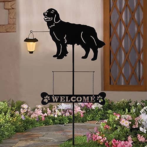 Solar Golden Retriever Dog Breed Silhouette Welcome Sign with a Lantern