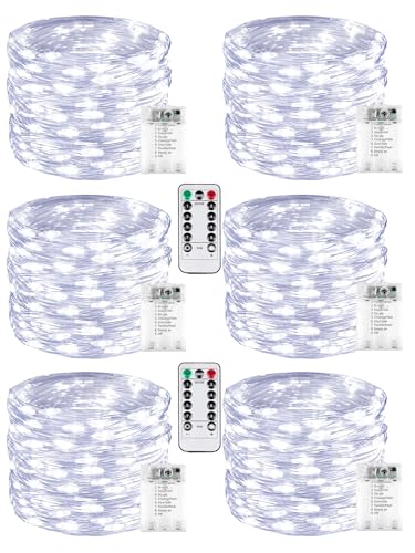 6 Pack 60 LED Fairy Lights Battery Operated with Remote