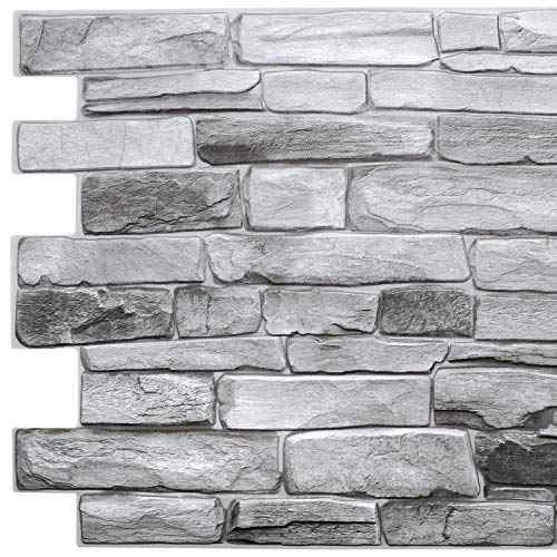 GRAZPG7117 5 Grey Faux Stone PVC 3D Wall Panel (25.6 Sq Ft)