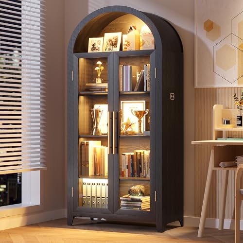 71" Arched Storage Cabinet with Glass Doors and LED Lights