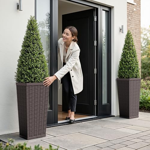 24" Front Porch Resin Rattan Tall Planters 2 Pack (2 Count)