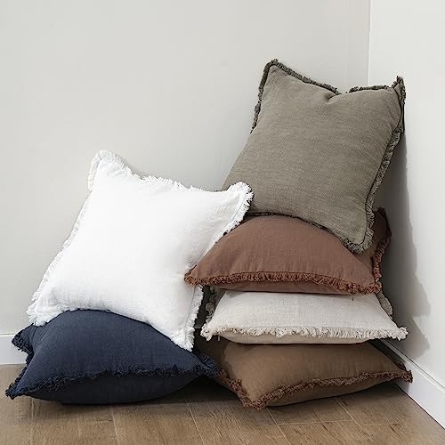 Decorative Linen Fringe Throw Pillow Covers 22×22 Inch (2 Count)