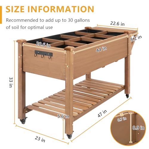 Raised Garden Bed with Lockable Wheels Mobile Elevated Wood Planter