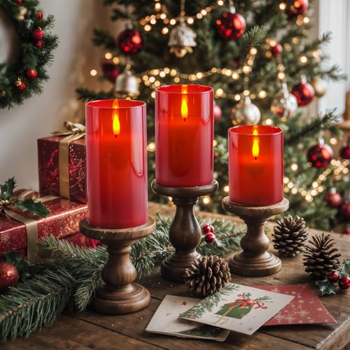 Red Glass Flameless Candles (3 Count)