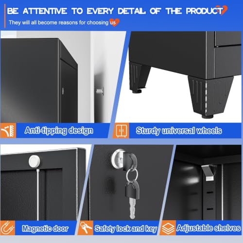 71" Tall Metal Pantry Storage Cabinet with Lock
