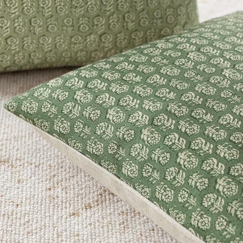 Decorative Floral Print Throw Pillow Covers 22×22 Forest Green (2 Count)