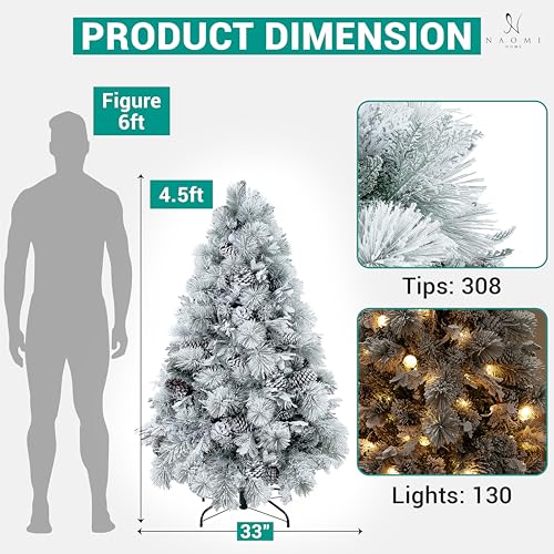 Darla 4.5ft Snow Flocked Rotating Christmas Tree with Star Projector