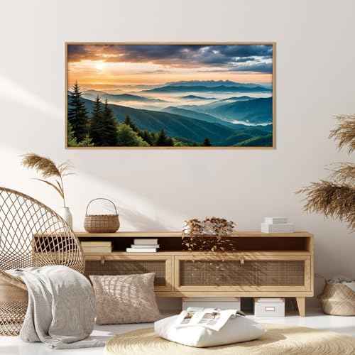 Large Nature Mountain Sunrise Framed Canvas Wall Art