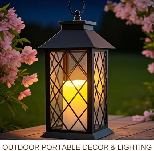 13.5" Black Vintage Candle Lantern with LED Pillar Candle and Timer