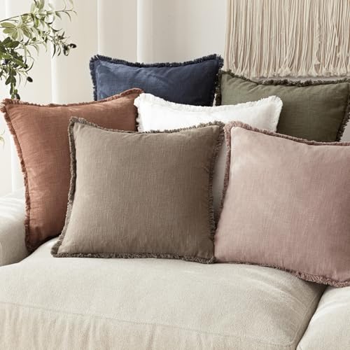 Decorative Linen Fringe Throw Pillow Covers 20×20 Dusty Pink (2 Count)