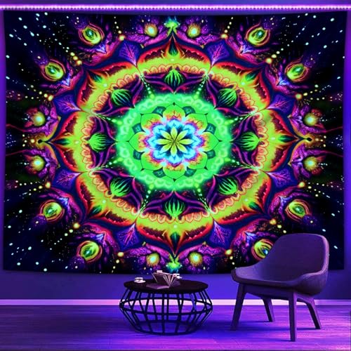 Blacklight Mandala Tapestry for Bedroom
