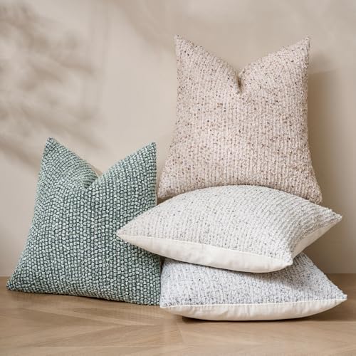 Striped Euro Sham Pillow Covers 26x26 Set of 2 Cream Grey Textured Boucle Chic Morden Boho Accent Farmhouse Square Decorative Couch Throw Pillow Covers for Home Decor Bed Sofa Living Room (2 Count)