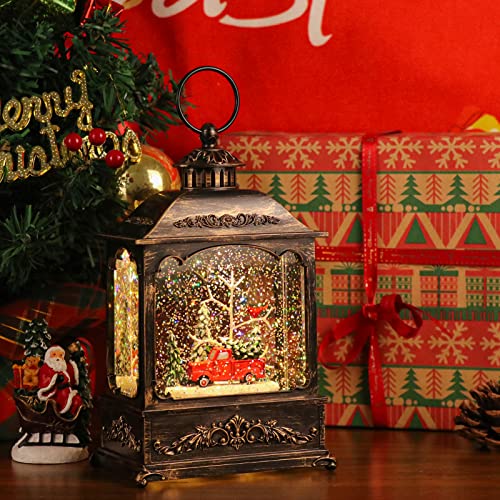 Christmas Car Snow Globe Lantern Water Swirling Glitter with Timer